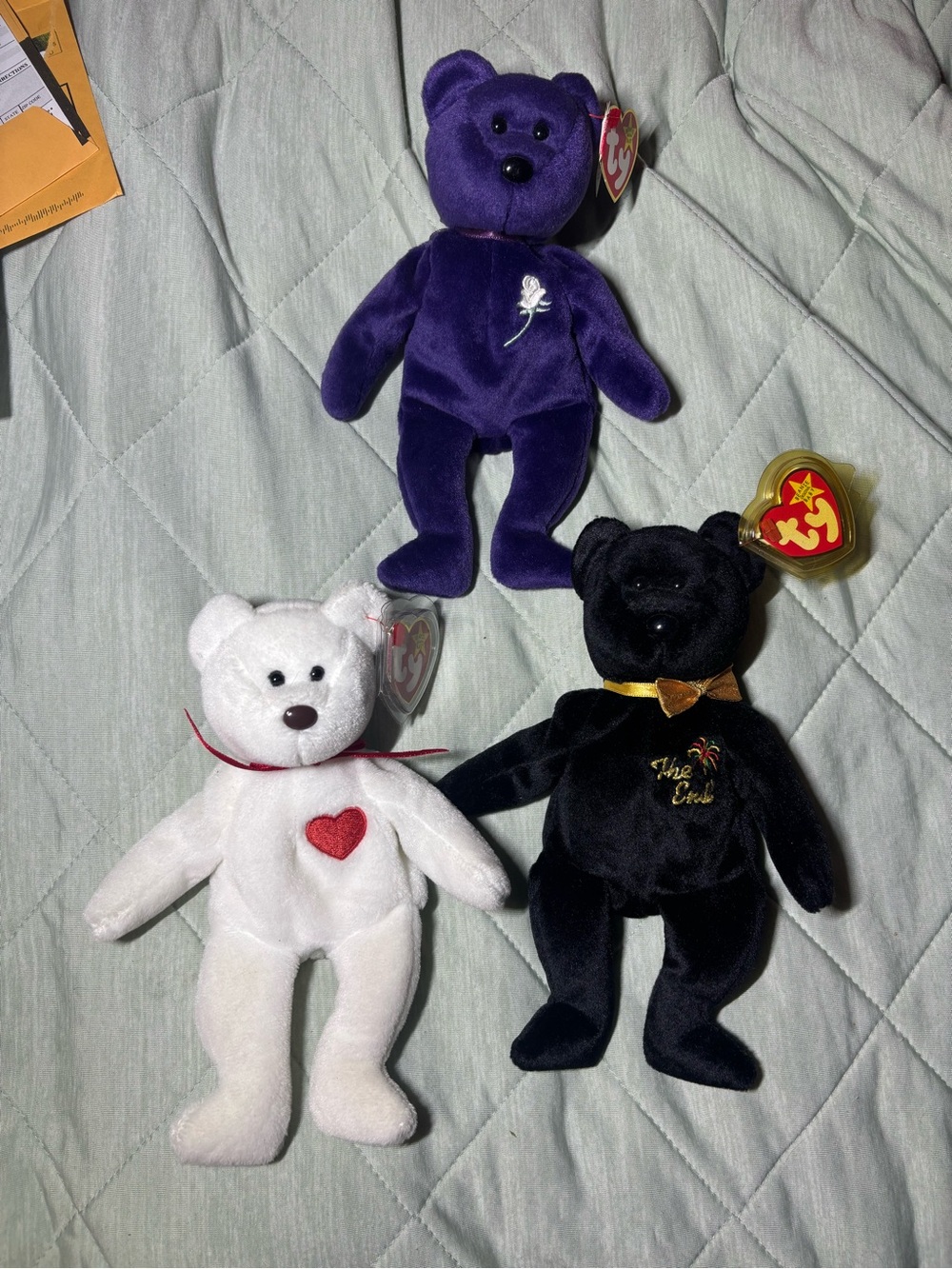 Ty Beanie babies Bears Trio - Purple, Black & White Plush Set